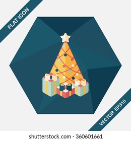 Christmas tree flat icon with long shadow eps10