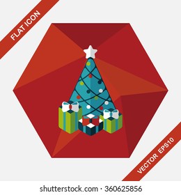 Christmas tree flat icon with long shadow eps10