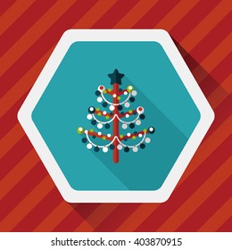 Christmas tree flat icon with long shadow,eps10
