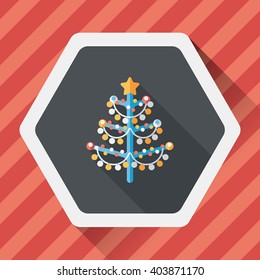 Christmas tree flat icon with long shadow,eps10