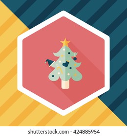Christmas tree flat icon with long shadow,eps10