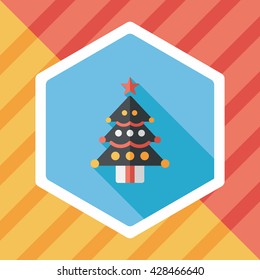 Christmas tree flat icon with long shadow, eps10