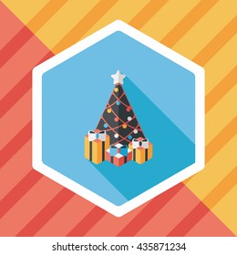 Christmas tree flat icon with long shadow eps10