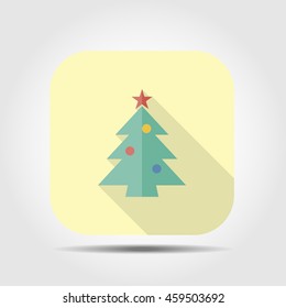 christmas tree flat icon with long shadow, vector illustration