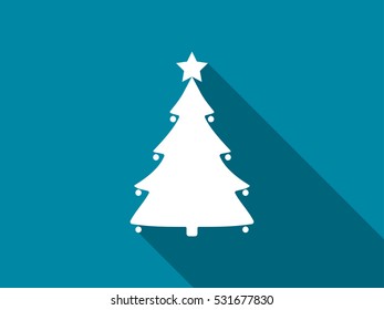 Christmas tree flat icon with long shadow. Vector illustration.