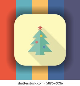 christmas tree flat icon with long shadow, vector illustration