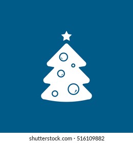 Christmas Tree Flat Icon On Blue Background