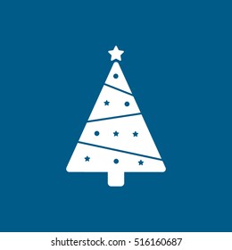 Christmas Tree Flat Icon On Blue Background