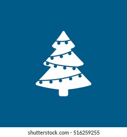 Christmas Tree Flat Icon On Blue Background