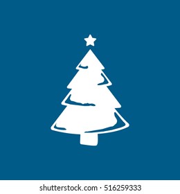 Christmas Tree Flat Icon On Blue Background