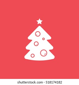 Christmas Tree Flat Icon On Red Background