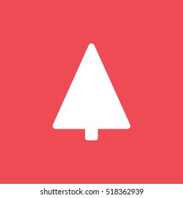 Christmas Tree Flat Icon On Red Background