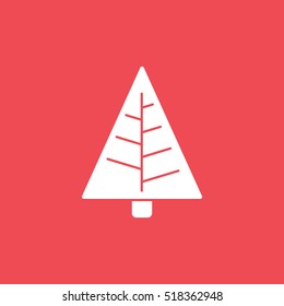 Christmas Tree Flat Icon On Red Background
