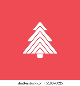 Christmas Tree Flat Icon On Red Background