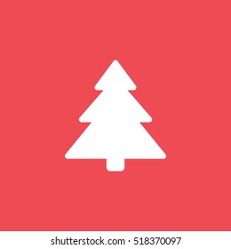 Christmas Tree Flat Icon On Red Background