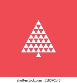 Christmas Tree Flat Icon On Red Background