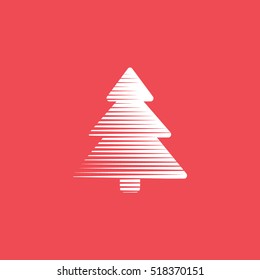 Christmas Tree Flat Icon On Red Background