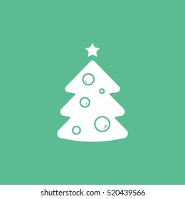 Christmas Tree Flat Icon On Green Background