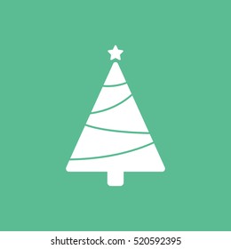 Christmas Tree Flat Icon On Green Background