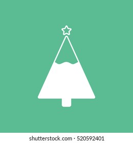 Christmas Tree Flat Icon On Green Background