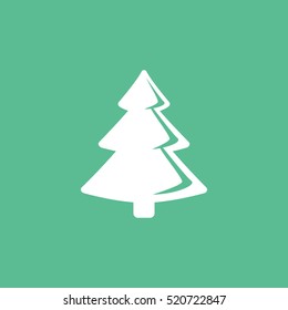 Christmas Tree Flat Icon On Green Background