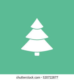Christmas Tree Flat Icon On Green Background