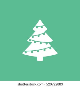 Christmas Tree Flat Icon On Green Background