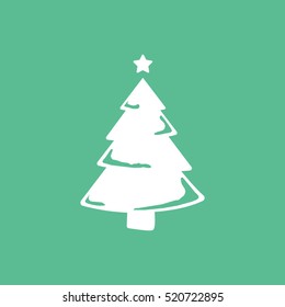 Christmas Tree Flat Icon On Green Background