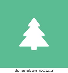 Christmas Tree Flat Icon On Green Background