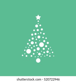 Christmas Tree Flat Icon On Green Background