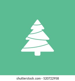 Christmas Tree Flat Icon On Green Background