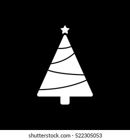 Christmas Tree Flat Icon On Black Background