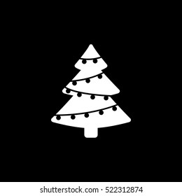 Christmas Tree Flat Icon On Black Background