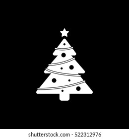 Christmas Tree Flat Icon On Black Background