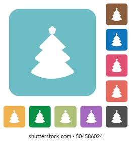 Christmas tree flat icons on color rounded square backgrounds