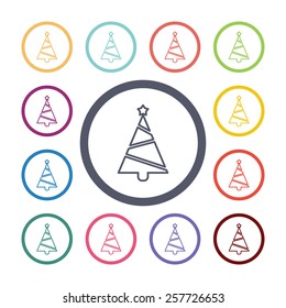 Christmas tree flat icons set. Open colorful buttons 
