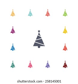 Christmas tree flat icons set. Open colorful buttons 