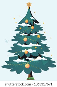 arte de ilustración plana de árbol de navidad 