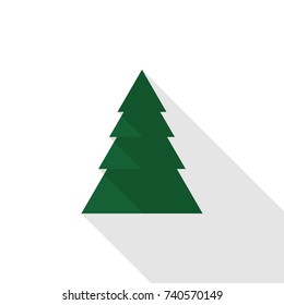 Christmas tree with flat shadow. Minimalistic design. Happy new year background.