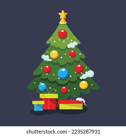 Christmas tree. Flat style. Adobe Illustrator Tutorial