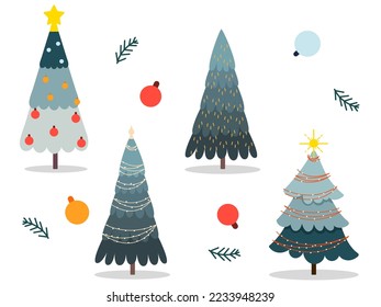 Christmas tree flat style design set