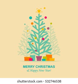 Christmas tree flat style greeting card
