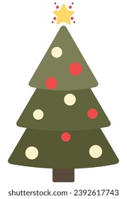 Christmas tree in flat style isolated on white background.