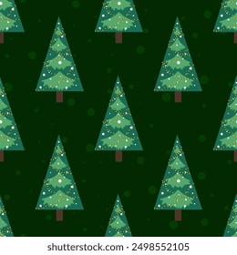 Christmas tree in flat style seamless pattern. Vector Background for x-mas designs of wrapping paper, covers, fabric, textiles. greeting cards. Concept of Christmas and New Year