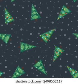 Christmas tree in flat style seamless pattern. Vector Background for x-mas designs of wrapping paper, covers, fabric, textiles. greeting cards. Concept of Christmas and New Year