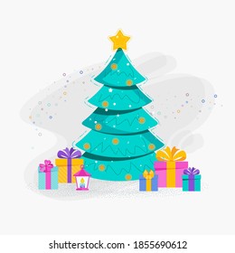 Christmas tree. Christmas tree flat vector card. Congratulatory decoration for new year and Xmas for holiday flyers, booklets, brochures and websites.