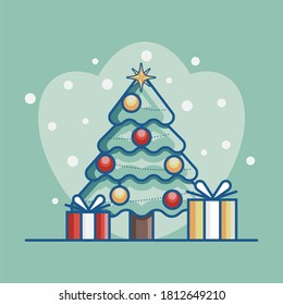 Christmas tree flat vector - greeting card