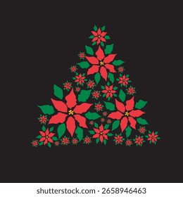 christmas tree with flowers, vector illustration