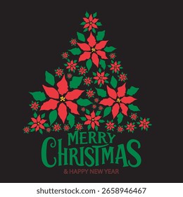 christmas tree with flowers, vector illustration