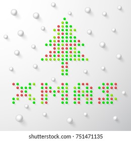 Christmas tree and   font "XMAS" by multi color ball or dot with snowball on the top.Vector for Christmas and New year event